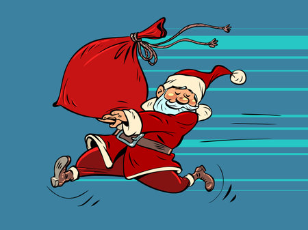 Santa Claus with a bag of gifts. Fast holiday shipping. New Year and Christmasのイラスト素材