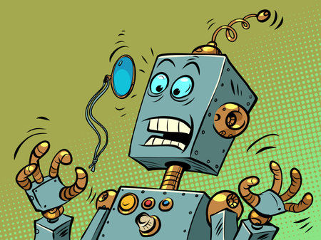 A surprised robot with a monocle. News human emotions. Face Glassesのイラスト素材