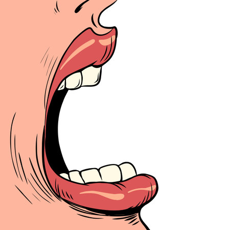 Taking care of your health. Dental treatment. Woman open mouth and row of teeth.のイラスト素材
