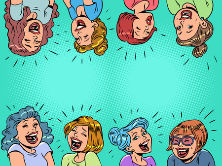 Good mood. Funny discounts, promotions. Many different girls laugh together. frame backgroundのイラスト素材