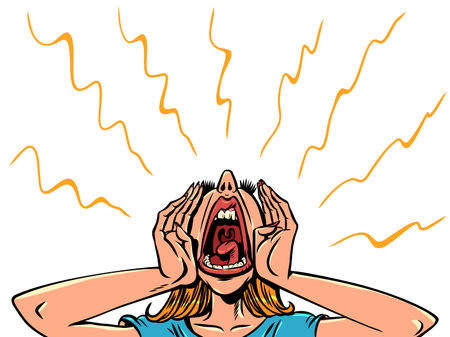 The woman screams very loudly. Ask for help in critical situations. Psychological health problems.のイラスト素材
