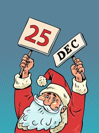 Santa Claus shows on December 25. Preparation for the coming New Year and Christmas. The latest discounts and promotions for gifts.のイラスト素材