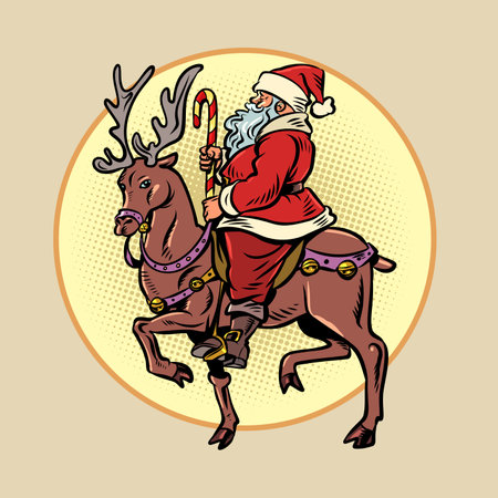 Delivery of gifts for New Year and Christmas. Symbol Santa Claus riding a deer. Business registration during the New Year holidays.のイラスト素材
