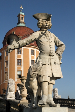 Statue of a Bugler in front of the Moritzburg Castleのeditorial素材