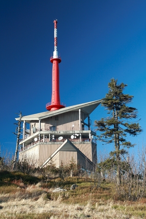 Transmission tower on the top of Lysa Hora, the highest mountain of Beskydy, Czech Republic  の写真素材