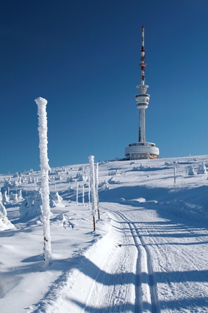 Cross Country Ski Track Below the Praded - the highest peak of Jeseniky mountains, Czech Republicのeditorial素材