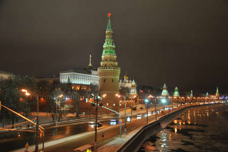 The red brick walls of famous Kremlin in Moscow with its churchesの写真素材