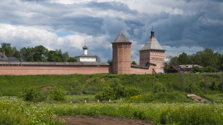 Walls and towers of a medieval monasteryのeditorial素材