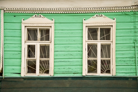 Carved wooden facade in traditional Russian styleの写真素材