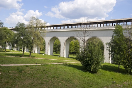 White bridge over the river in Moscowの写真素材