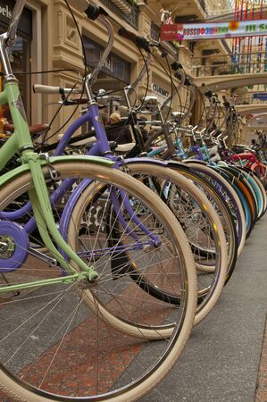 Bikes in a shop windowのeditorial素材