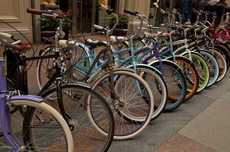 Bikes in a shop windowのeditorial素材