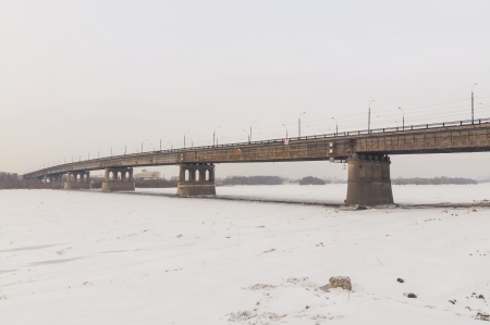 Bridge on the River Irtysh Omsk winterの写真素材