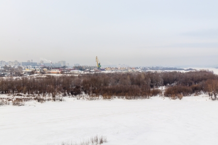 Winter river in the ice in winterの写真素材