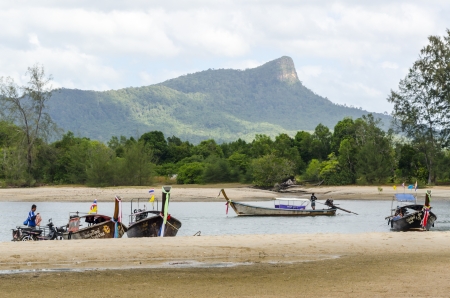 Traditional Thai Longtail boats in Ao Nang Krabi Thailandのeditorial素材