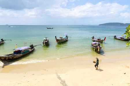 Traditional Thai Longtail boats in Ao Nang Krabi Thailandのeditorial素材