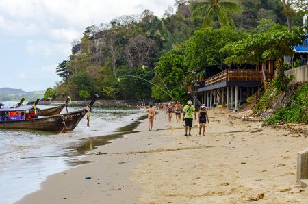 Traditional Thai Longtail boats in Ao Nang Krabi Thailandのeditorial素材