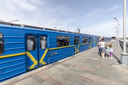 The train arrives at the open tube station Dnieper  Dnipro   Kiev