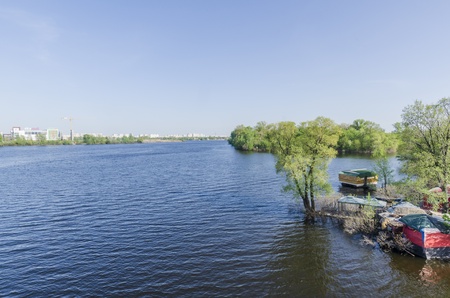 A small cafe on the beach on the island Trukhaniv on the banks of the Dnieper  Kiev