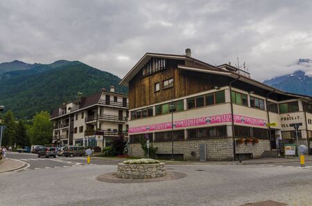 Italian Alpine town of Ponte di Legno at dawnのeditorial素材