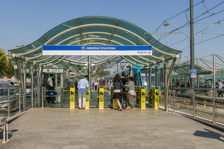 A tram stop in Istanbulのeditorial素材
