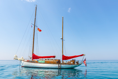 Luxury yacht in the Mediterranean in the parking lotの写真素材