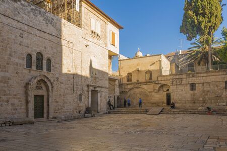 narrow streets of old Jerusalem. Stone houses and archesのeditorial素材