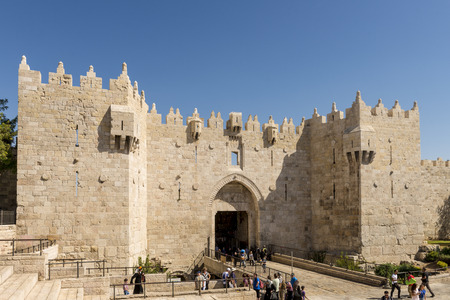 The ancient city walls and towers in the old Jerusalemのeditorial素材