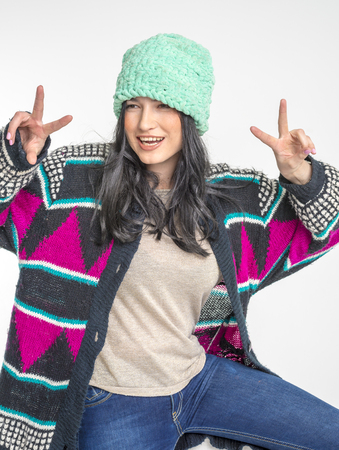 Young girl in wool capの写真素材