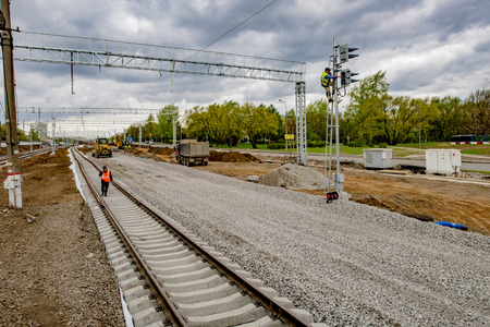 Construction of railway lines in the spring of Moscowのeditorial素材