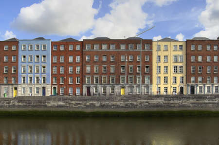 Houses in Dublin, Ireland by the river Liffey.の写真素材