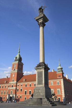 King Zygmunt's Column and Royal Castle in background, Warsaw, Poland.の写真素材