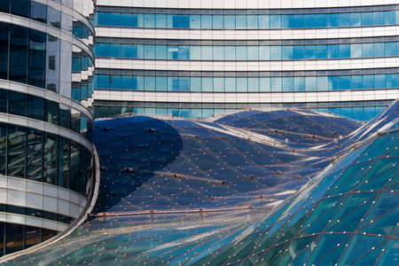 Modern architecture of the shopping mall and office buildings.