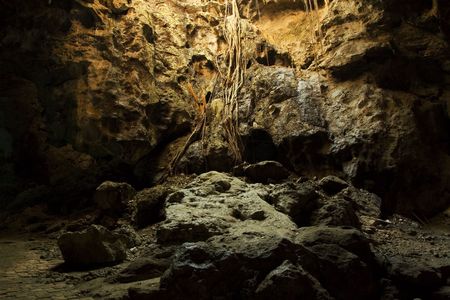 Beautifully lightened cave, near Petchaburi, Thailand.の写真素材
