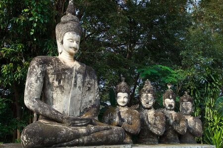 Sculptures of the Buddha and four apprentices.の写真素材
