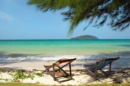 A tranquil beach scene in Thailand.の写真素材