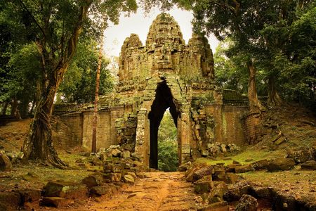 West gate to Angkor Thom, Cambodia.の写真素材