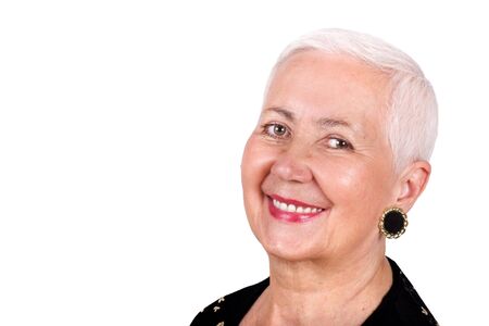 Cheerful smiling grandmother portrait isolated on white background.の写真素材