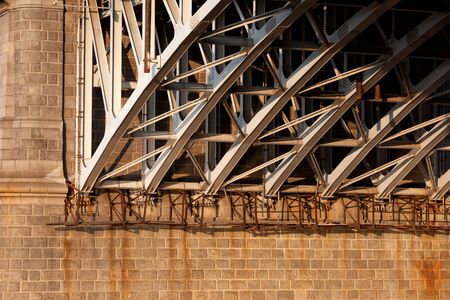 Close-up on the old bridge support architectural details.の写真素材