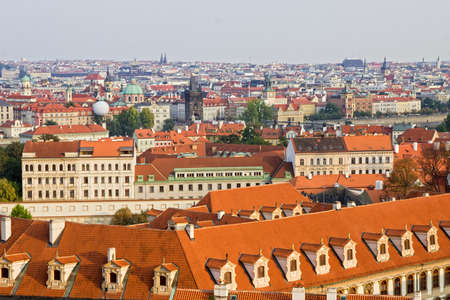 Cityscape of the Prague in Czech Republic, on the first plan Little Quarter architecture, Old Town...