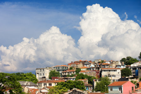Residential houses architecture in the old city of Istanbul in Turkey, composition with copy spaceのeditorial素材