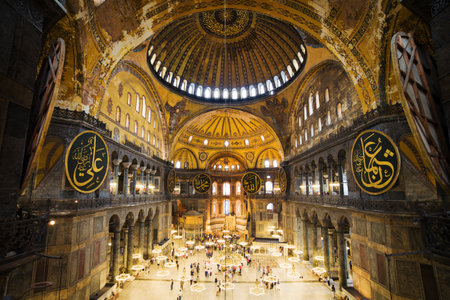The Hagia Sophia (also called Hagia Sofia or Ayasofya) interior architecture, famous Byzantine landmark and world wonder in Istanbul, Turkeyのeditorial素材