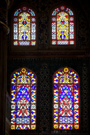 Stained glass windows in the Blue Mosque (Turkish: Sultan Ahmet Camii) in Istanbul, Turkeyのeditorial素材