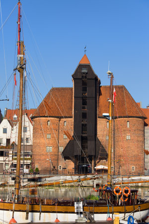 The Crane (Polish: Zuraw), view from the marina in the city of Gdansk (Danzig), Polandのeditorial素材