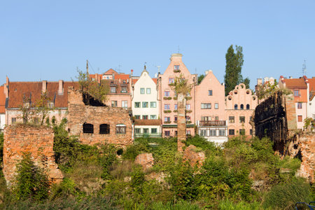 Gdansk (Danzig) in Poland, on the first plan part of the city destroyed during Second World War, Old...