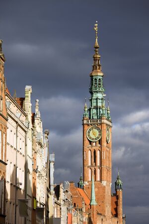 Town Hall (Polish: Ratusz Glownego Miasta) clock tower in the Old Town of Gdansk (Danzig) in Poland,...