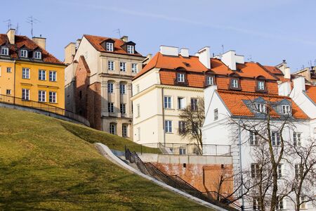 Tenement houses historic architecture in the Old Town of Warsaw, Polandの写真素材