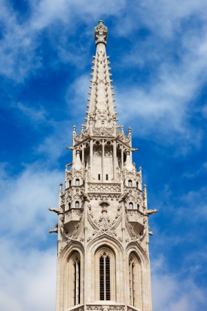 Matthias Church bell tower closeup in Budapest, Hungary.の写真素材