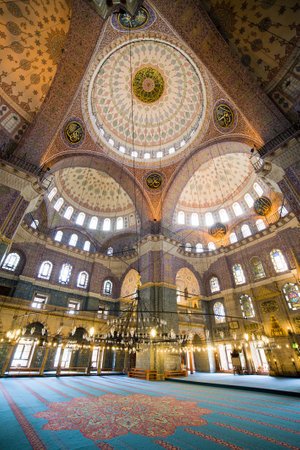 New Mosque (Turkish: Yeni Valide Camii), an Ottoman Imperial Mosque interior architecture in...