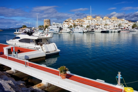Puerto Banus marina on Costa del Sol, near Marbella in southern Spain, Andalucia region, Malaga province.の写真素材